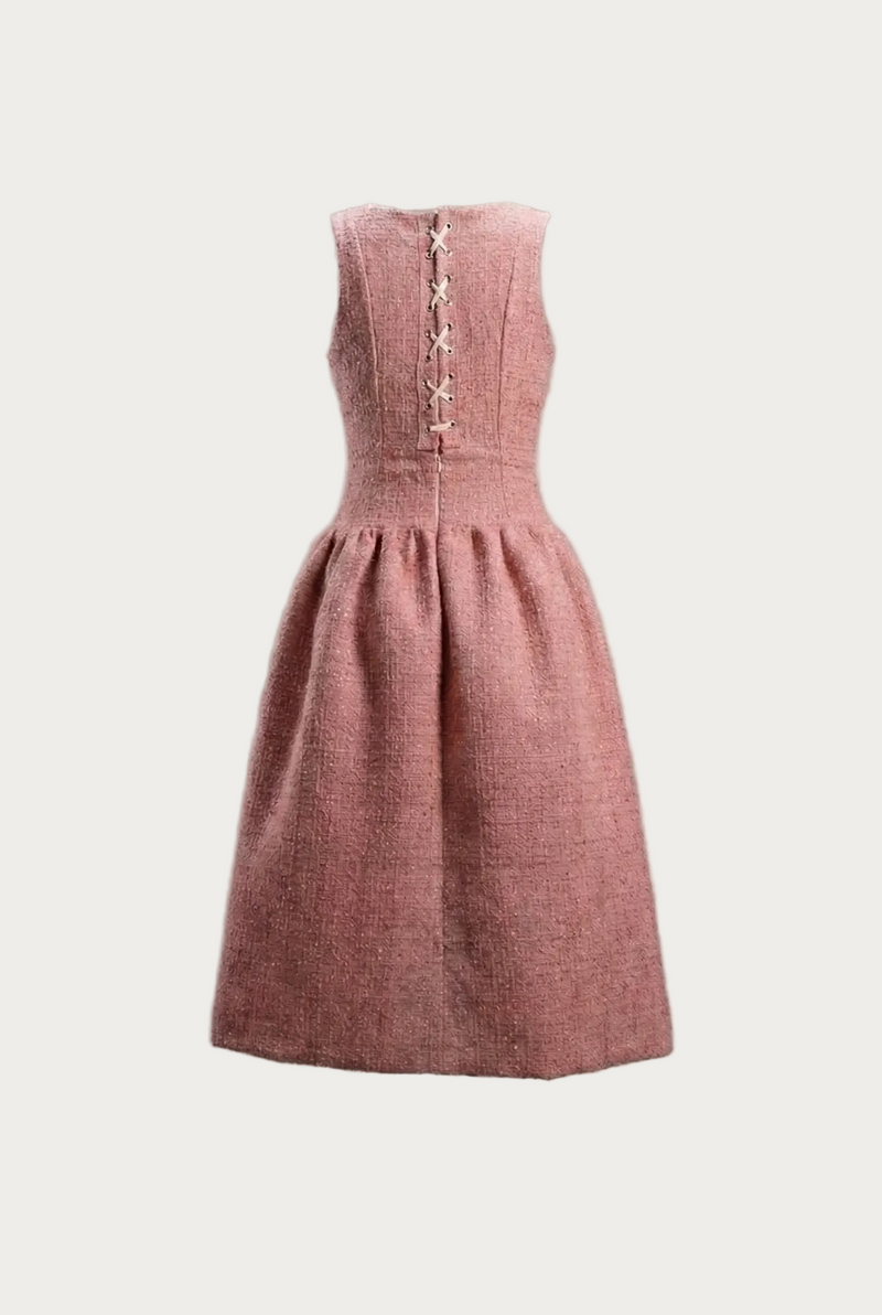 Bloom Tweed Drop-Waist Peplum Midi Dress
